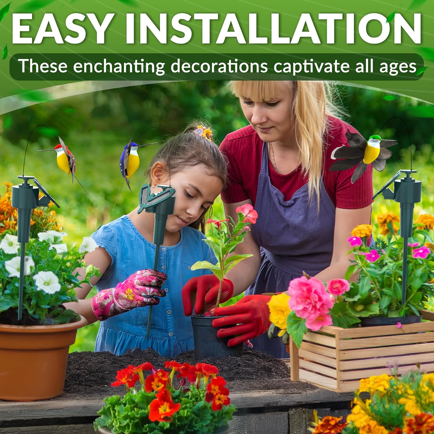 ̈ 🦋🦇 Fluttering Garden Friends Solar Stakes – Hummingbirds, Butterflies & Bats, Magical Outdoor Fun 🌿