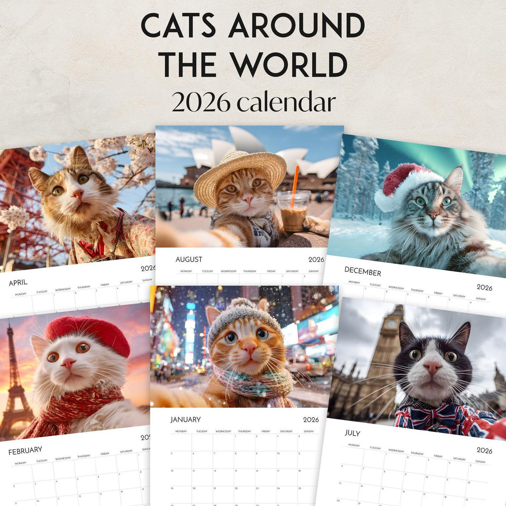 🌲2026 Fun Cat Calendar from Around the World - 🎅Christmas Gift for Cat Lovers, Animal Humor Novelty Gifts🐈