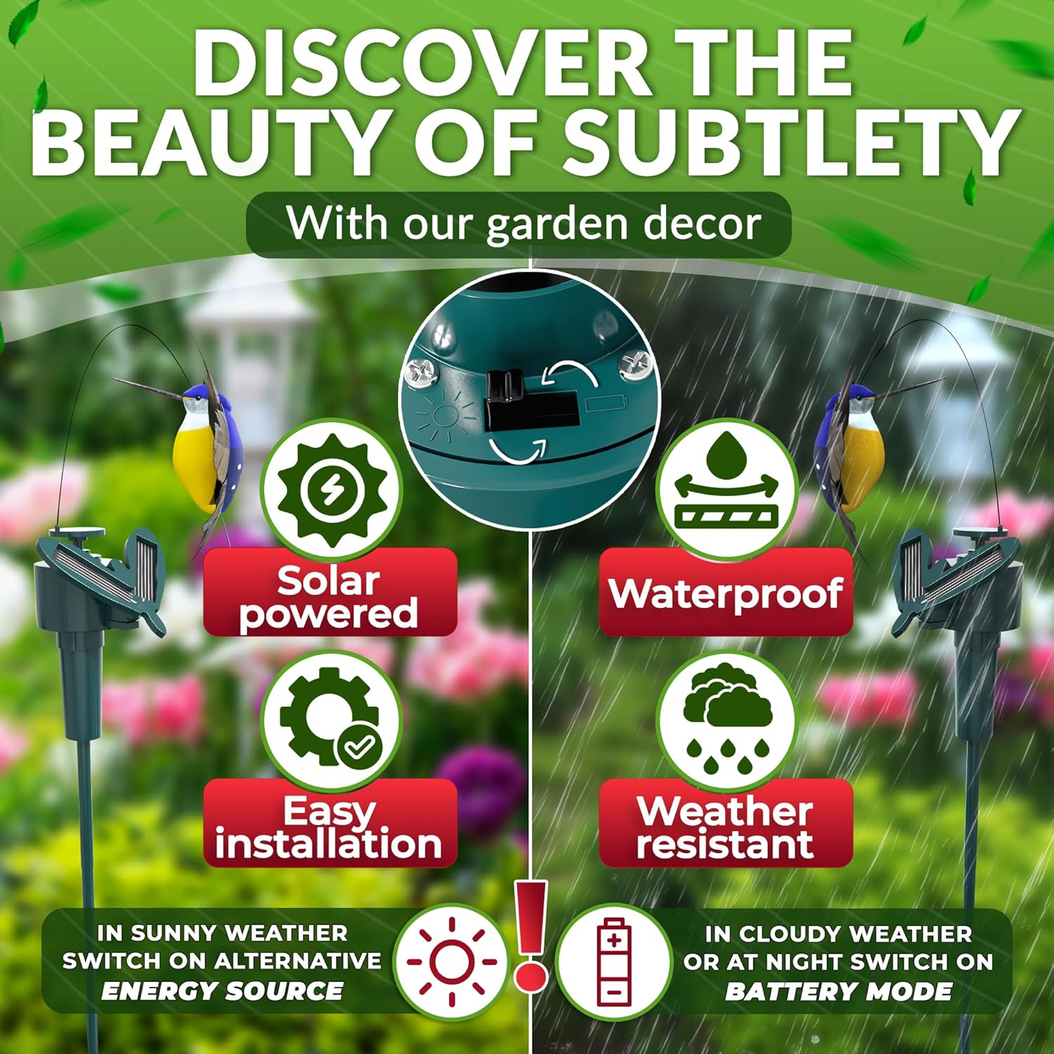 ̈ 🦋🦇 Fluttering Garden Friends Solar Stakes – Hummingbirds, Butterflies & Bats, Magical Outdoor Fun 🌿