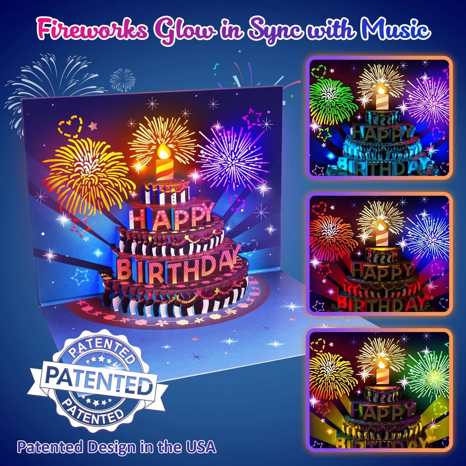 Fireworks Pop Up Cake Light and Music Happy Birthday Card Gift