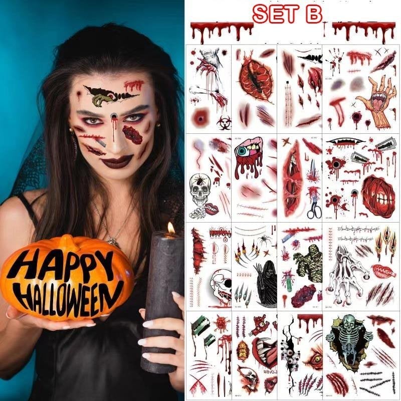 🔥Get ready for the upcoming Halloween!-🎃Halloween Prank Makeup Temporary Tattoo😈Realistic & Easy To Remove